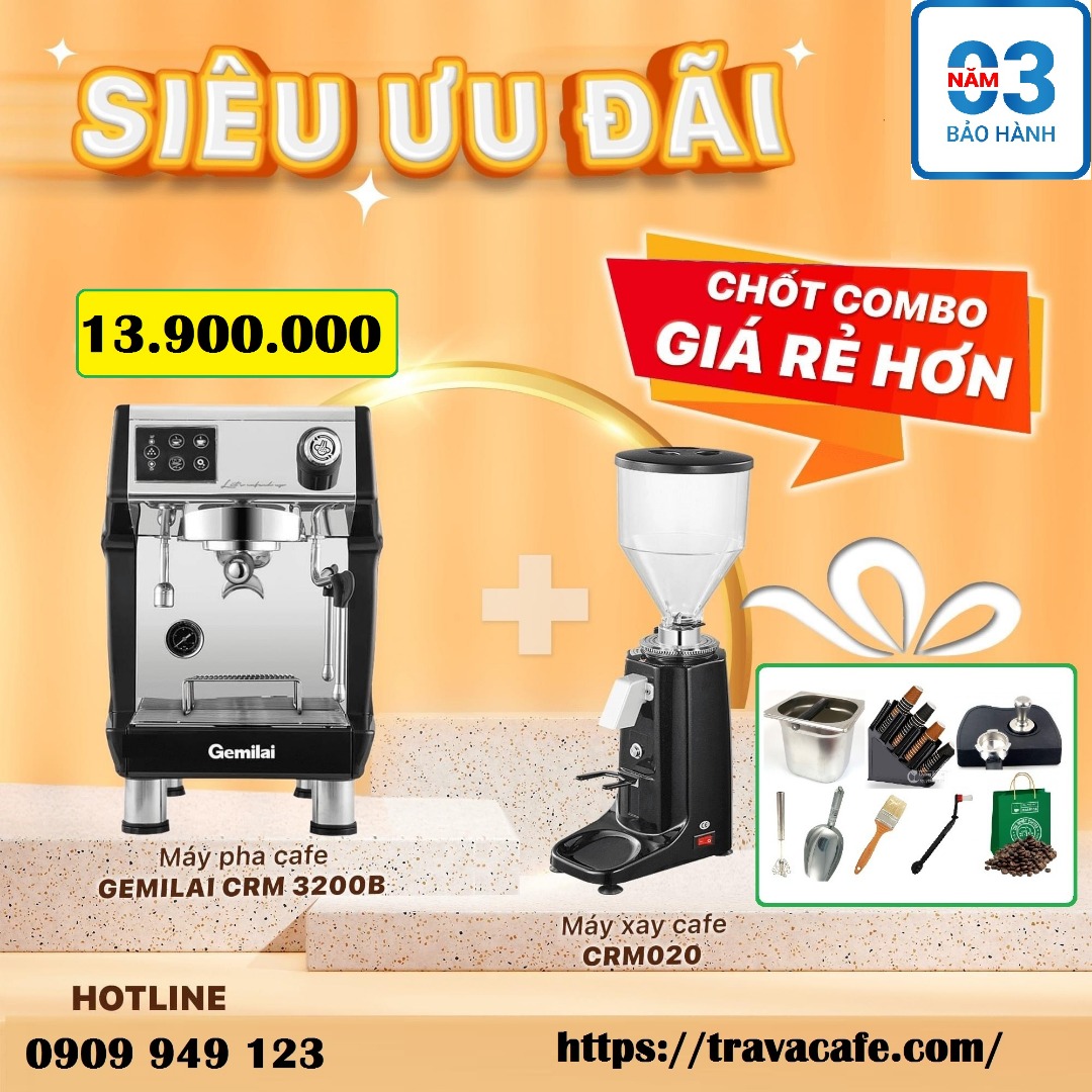 Combo máy pha cà phê CRM 3200B Và Máy Xay Cafe GEMILAI CRM020